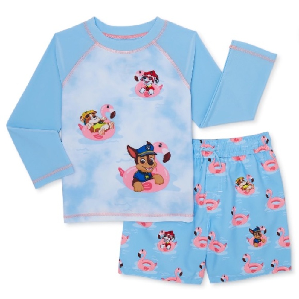 PAW Patrol Toddler Boy Long Sleeve Rashguard and Swim Trunks Set, 2-Piece